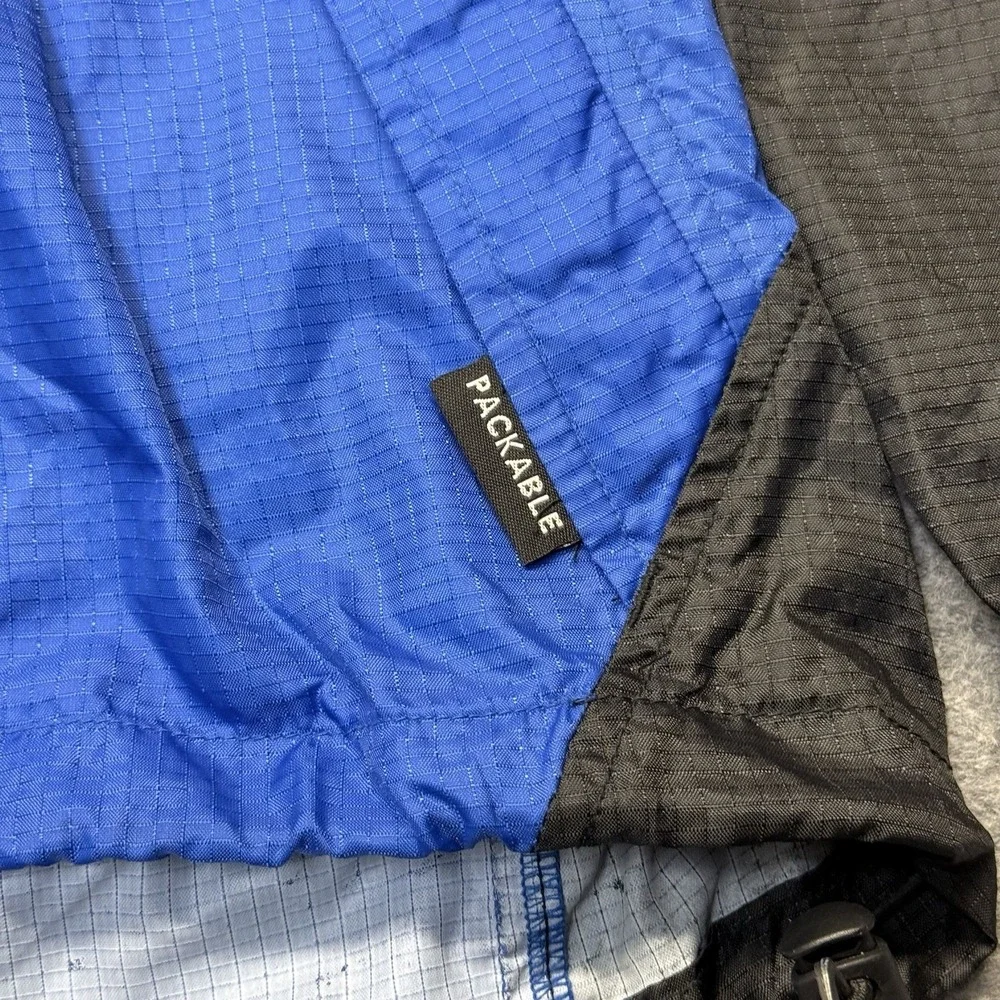 Columbia Packable Anorak Mens M Blue Black Hooded Windbreaker Jacket